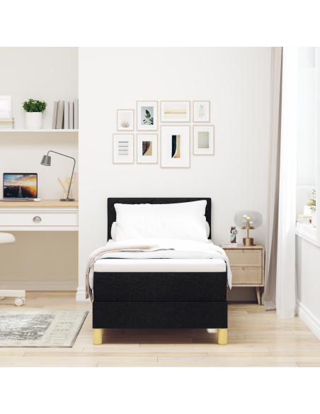 Letto Box Spring con Materasso e LED Nero 80x200 cm Tessuto
