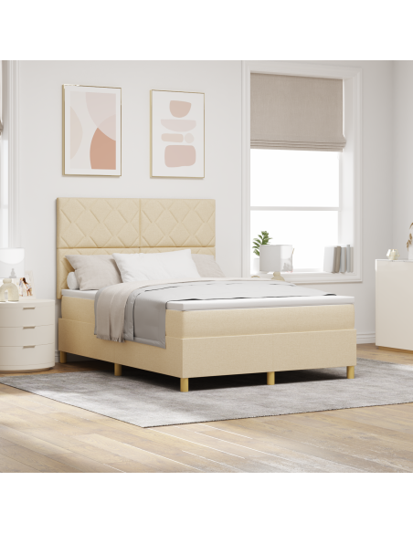 Letto con Box Spring con Materasso e LED Crema 140x200 cm Tessuto