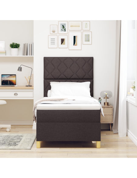 Letto con Box Spring con Materasso & LED Marrone Scuro 100x200 cm Tessuto