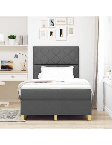 Letto a molle con materasso & LED grigio scuro 120x190 cm in tessuto