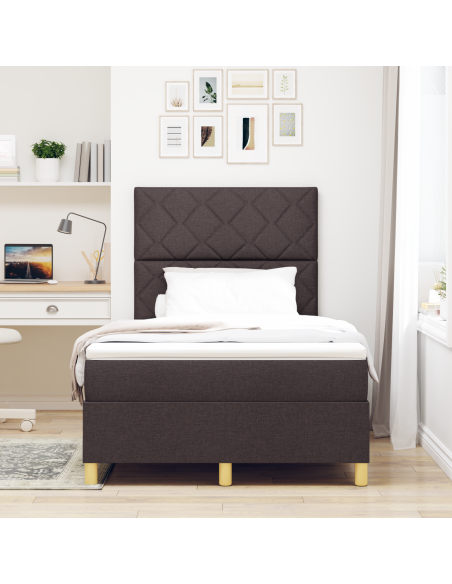 Letto a box spring con materasso & LED Marrone Scuro 120x200 cm Tessuto