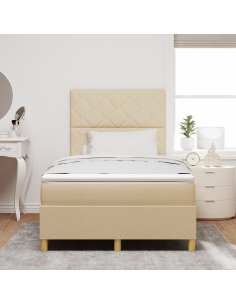 Letto a Sorgente LED con materasso Crema 120 x 200 cm Tessuto