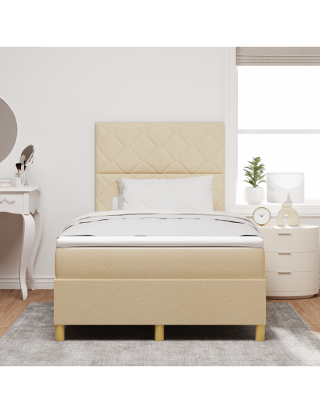 Letto a Sorgente LED con materasso Crema 120 x 200 cm Tessuto