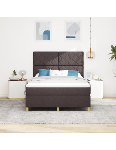 Letto con Box Spring e Materasso LED Marrone Scuro 140x190 cm Tessuto