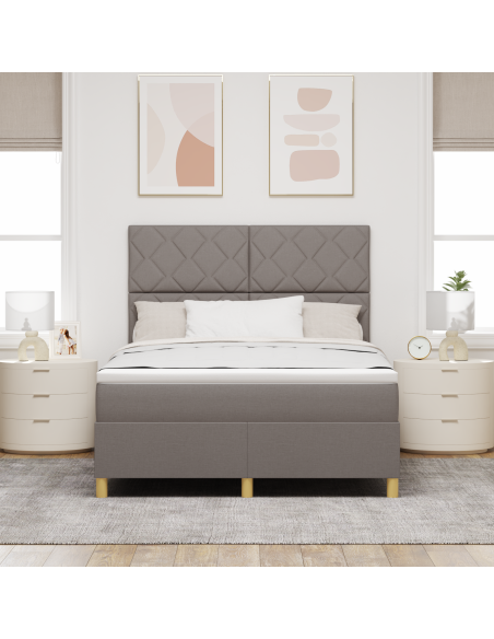 Letto Box Spring con Materasso e LED Tortora 140x190 cm Tessuto