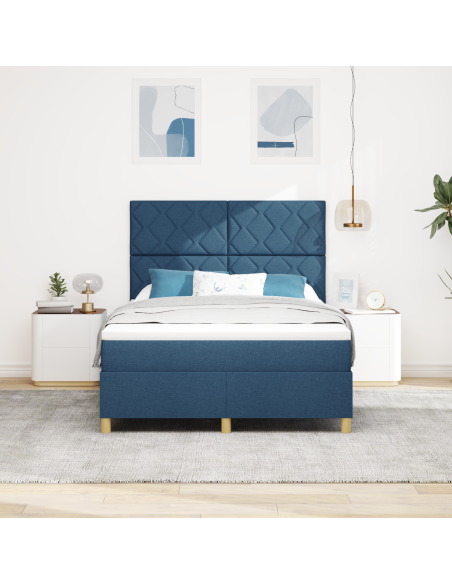 Letto con Box Spring e luce LED blu 140x190 cm tessuto