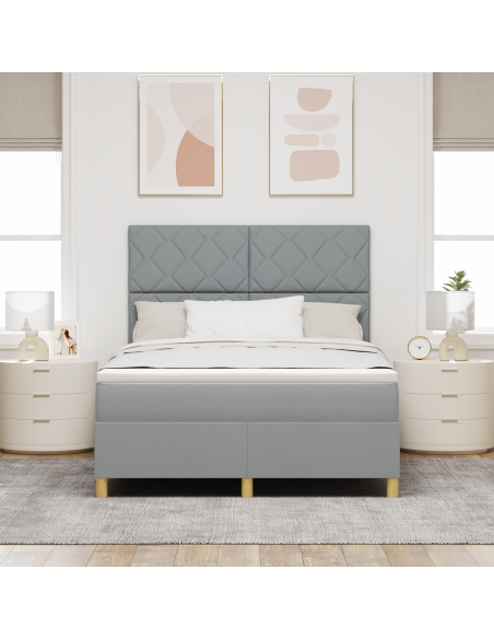 Letto con box spring con materasso e luci LED grigio chiaro 140x200 cm in tessuto