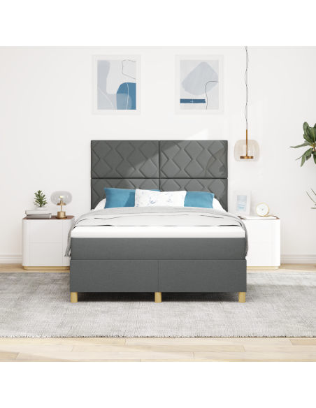 Letto box spring con materasso e LED Grigio scuro 140x200 cm Tessuto