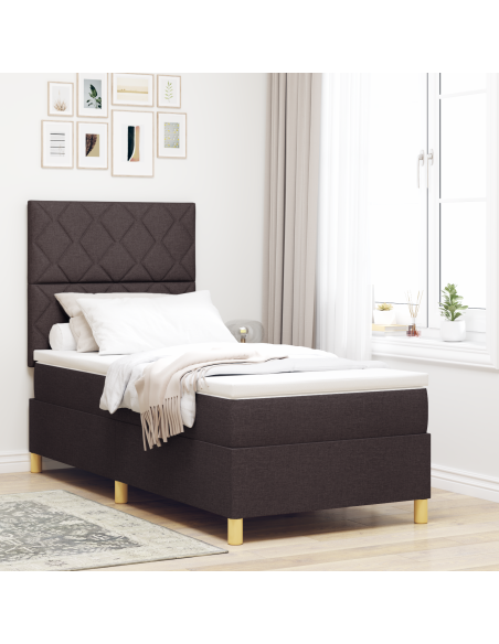 Letto con Box Spring con Materasso & LED Marrone Scuro 100x200 cm Tessuto