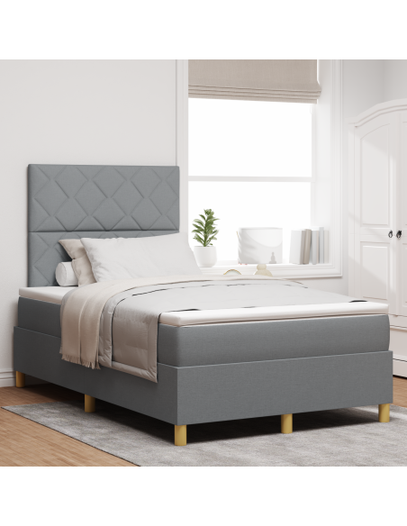 Letto con box spring con materasso & LED Grigio chiaro 120x190 cm Tessuto