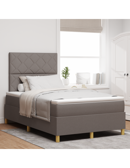 Letto Box Spring con Materasso & LED Tortora 120x190 cm Tessuto