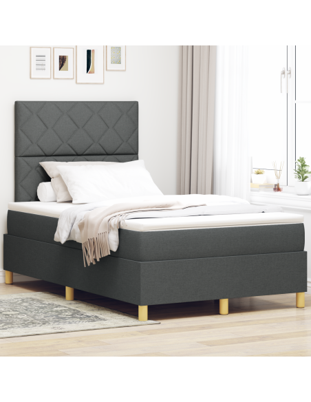 Letto a molle con materasso & LED grigio scuro 120x200 cm