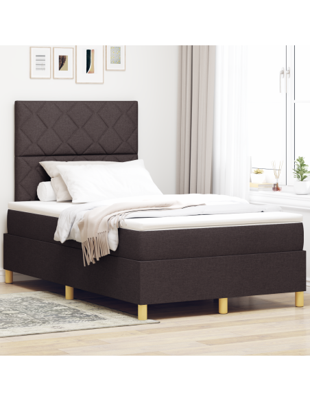 Letto a box spring con materasso & LED Marrone Scuro 120x200 cm Tessuto