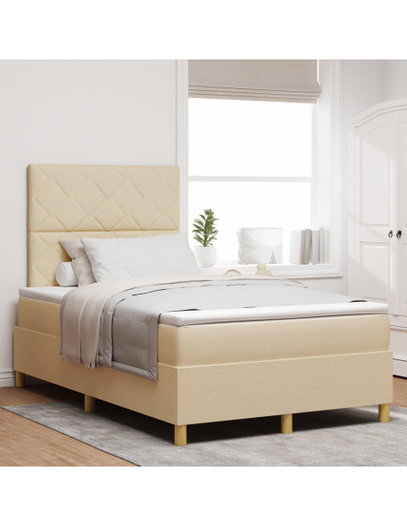 Letto Box Spring con Materasso & LED Panna 120x200 cm Tessuto