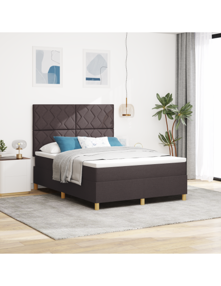 Letto con Box Spring e Materasso LED Marrone Scuro 140x190 cm Tessuto
