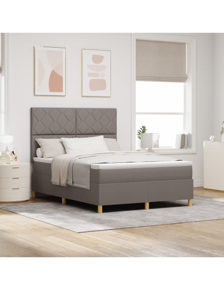 Letto Box Spring con Materasso e LED Tortora 140x190 cm Tessuto