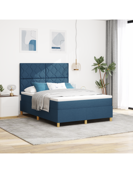 Letto con Box Spring e luce LED blu 140x190 cm tessuto