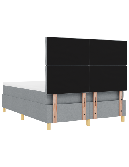 Letto con box spring con materasso e luci LED grigio chiaro 140x200 cm in tessuto