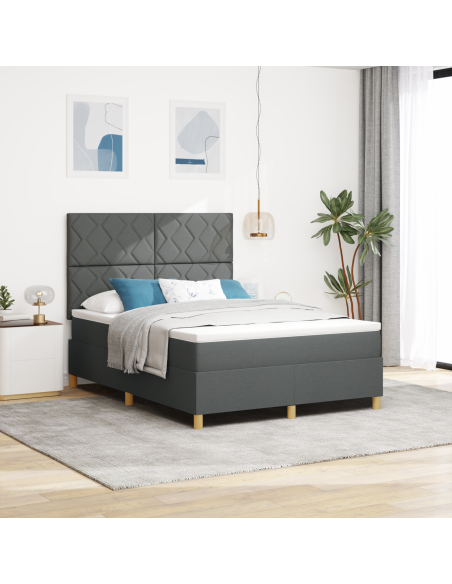 Letto box spring con materasso e LED Grigio scuro 140x200 cm Tessuto
