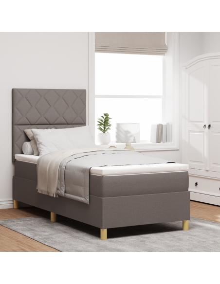 Letto con Box Spring e Materasso & LED Tortora 90x200 cm Tessuto