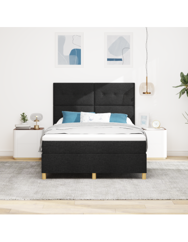 Letto a Sorgente LED con materasso Nero 140 x 200 cm Tessuto