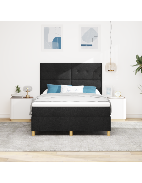 Letto Box Spring con Materasso e LED Nero 140x200 cm Tessuto