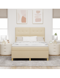 Letto a Sorgente LED con materasso Crema 140 x 200 cm Tessuto