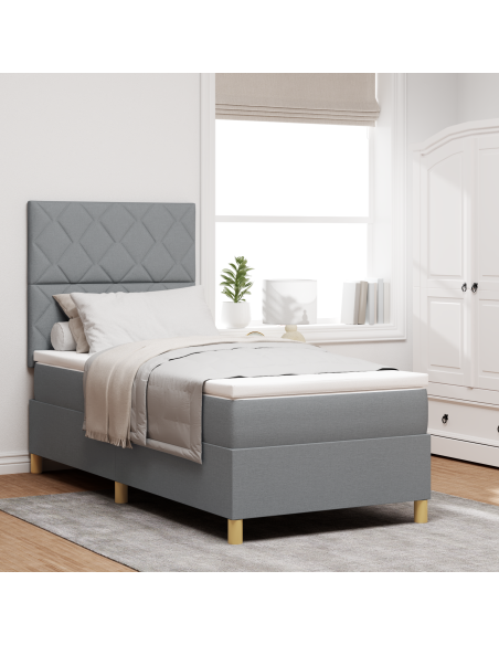 Letto Box Spring con Materasso & Grigio Chiaro 100x200 cm in Tessuto