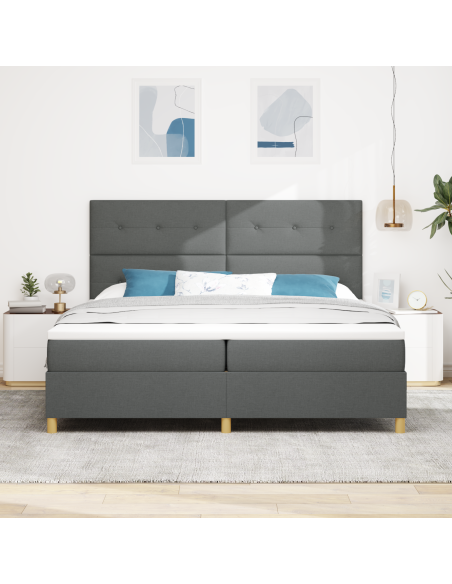 Letto Box Spring con Materasso & LED Grigio Scuro 200x200 cm Tessuto