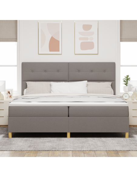 Letto Box Spring con Materasso e LED Tortora 200x200 cm Tessuto