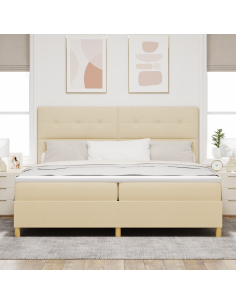 Letto a Sorgente LED con materasso Crema 200 x 200 cm Tessuto
