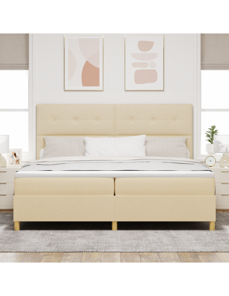 Letto a Sorgente LED con materasso Crema 200 x 200 cm Tessuto