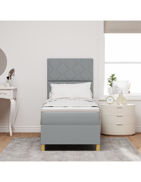 Letto box spring con materasso e LED grigio chiaro 80x200 cm tessuto
