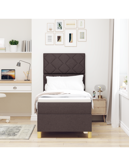 Letto a rete a molle con materasso e LED marrone scuro 80x200 cm Tessuto