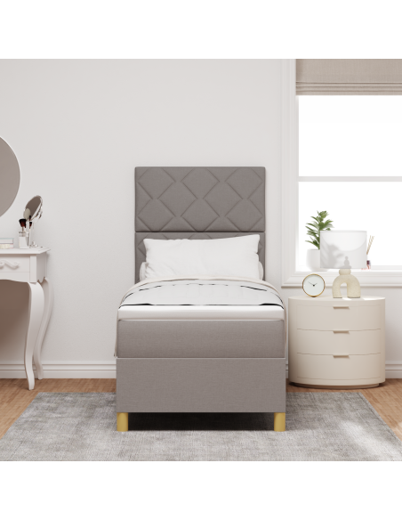 Letto con box spring con materasso e LED tortora 80x200 cm tessuto