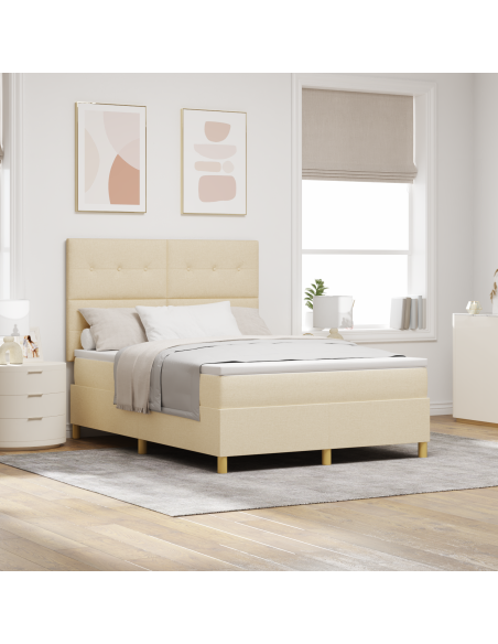 Letto Box Spring con Materasso e LED Crema 140x200 cm Tessuto