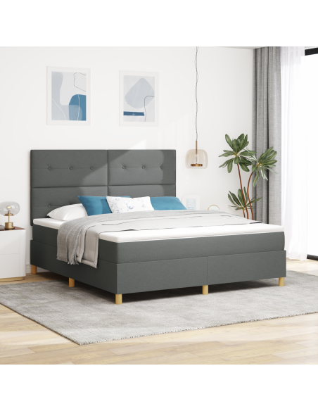 Letto a molle con materasso e LED grigio scuro 180x200 cm tessuto