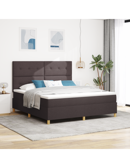 Rete a Molle con Materasso e LED Marrone Scuro 180x200 cm Tessuto