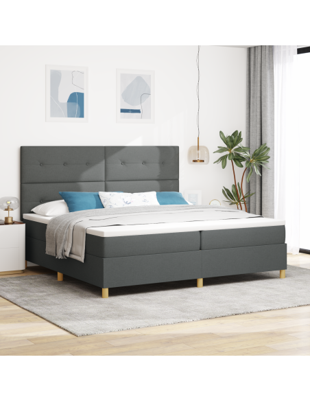 Letto Box Spring con Materasso & LED Grigio Scuro 200x200 cm Tessuto