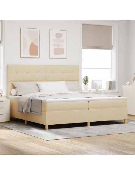 Letto Box Spring con Materasso e LED Crema 200x200 cm Tessuto