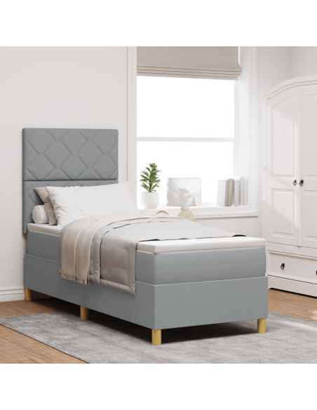 Letto box spring con materasso e LED grigio chiaro 80x200 cm tessuto