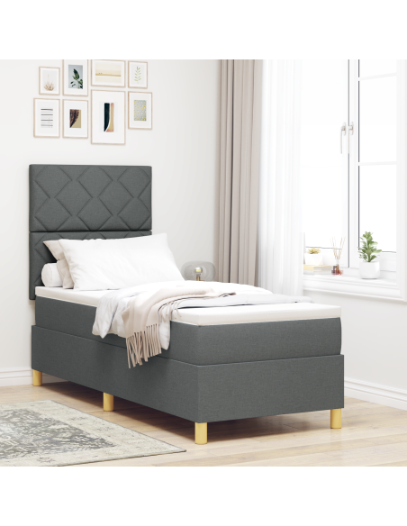 Letto con box spring e materasso LED grigio scuro 80x200 cm in tessuto