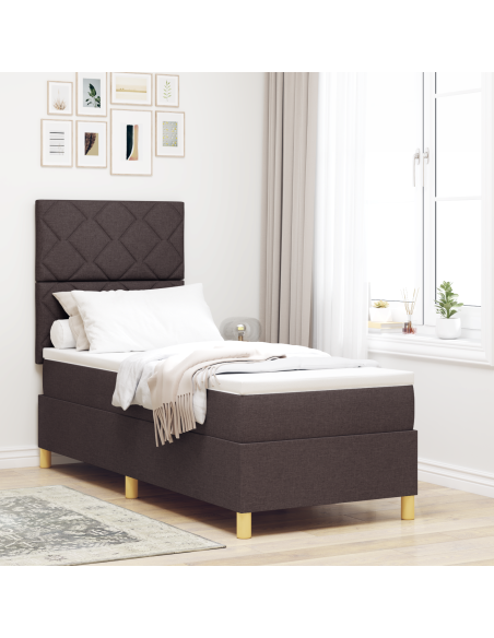 Letto a rete a molle con materasso e LED marrone scuro 80x200 cm Tessuto