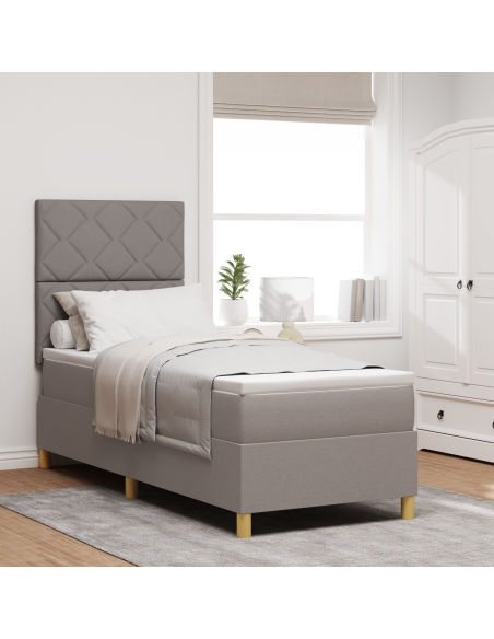 Letto con box spring con materasso e LED tortora 80x200 cm tessuto