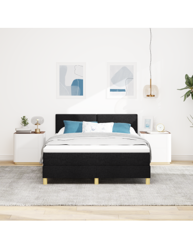 Letto a Sorgente LED con materasso Nero 140 x 200 cm Tessuto