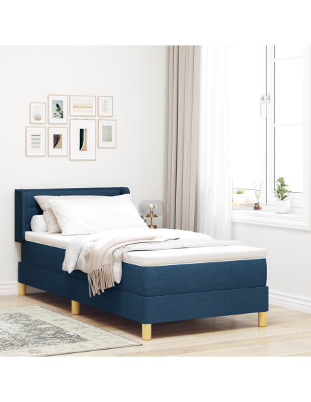 Letto a molle con materasso blu 90x200 cm in tessuto