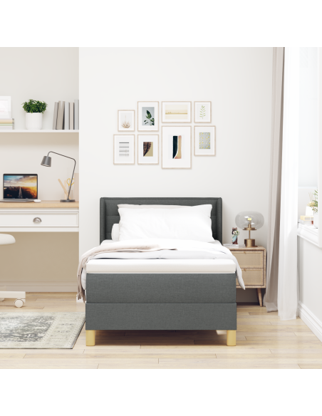 Letto con Box Spring e Materasso Grigio Scuro 100x200 cm Tessuto