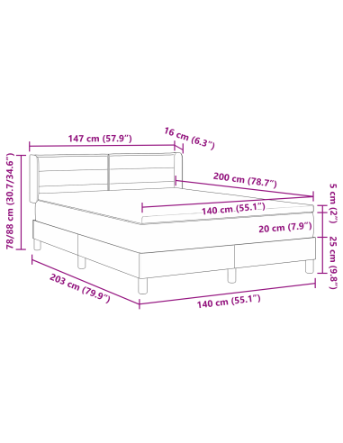Letto a molle Grigio chiaro 200 x 140 cm Poliestere
