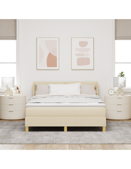 Letto a Molle con Materasso Crema 140x190 cm Tessuto