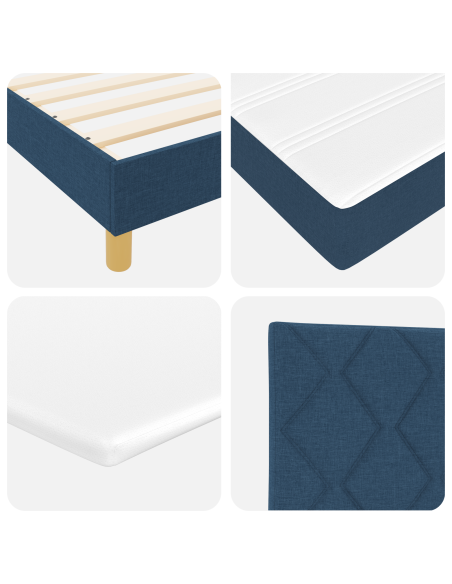 Letto con box spring blu 140x190 cm in tessuto